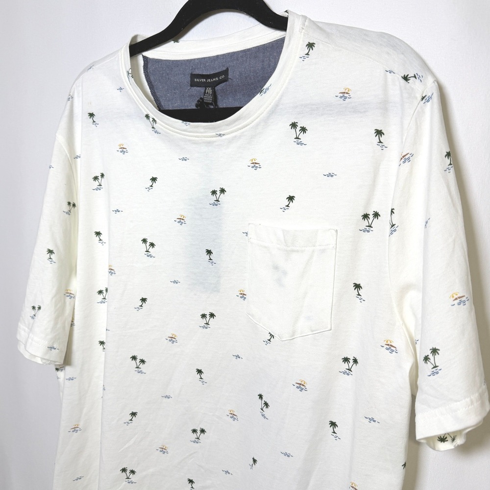 Silver Jeans Co Mens XXL White Tropical Palm Tree Pocket T-Shirt NWT SMS205427